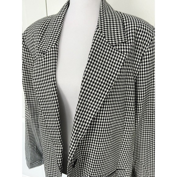 Rafael Women’s Houndstooth Blazer Size M Black Off White Vintage Oversized Fit - Picture 2 of 16